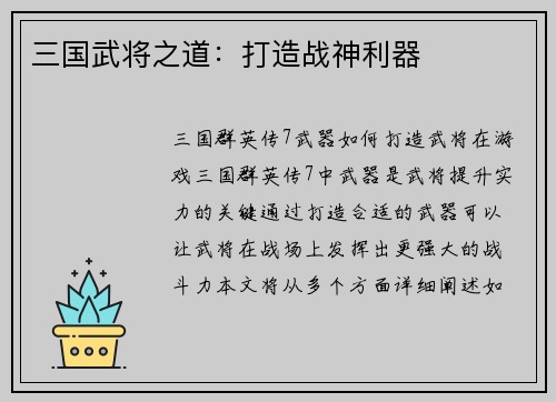 三国武将之道：打造战神利器